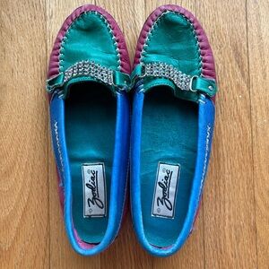 Zodiac Leather Shoes Moccasins Rhinestone Colorblock Loafer Size 7.5